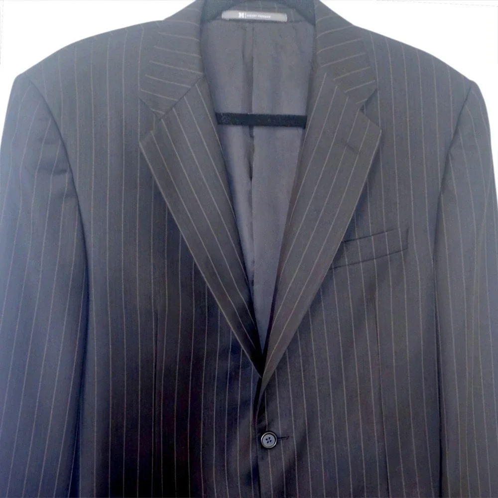 Hickey Freeman Nordstrom Custom 40R Charcoal Pin Worsted Wool Madison Blazer